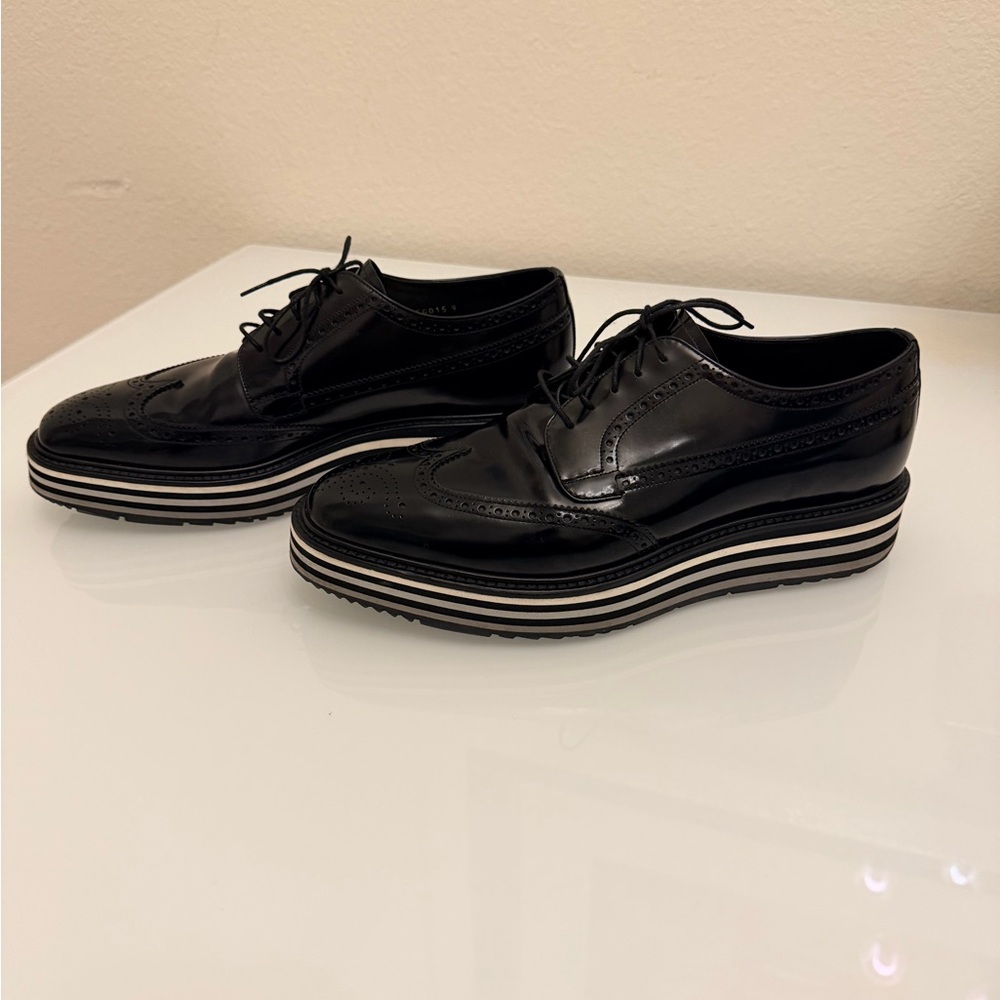 Prada Men's Black Leather Platform Brogues - Picture 2 of 6